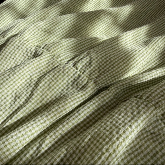 Bohme Green Gingham Smocked Puff Sleeve Midi Dress with Back Bow Cottagecore - Picture 7 of 11